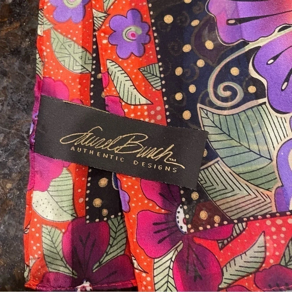 LAUREL BURCH | SILK ART SCARF | Cats and flowers